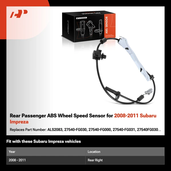 Rear Passenger ABS Wheel Speed Sensor for 2008-2011 Subaru Impreza