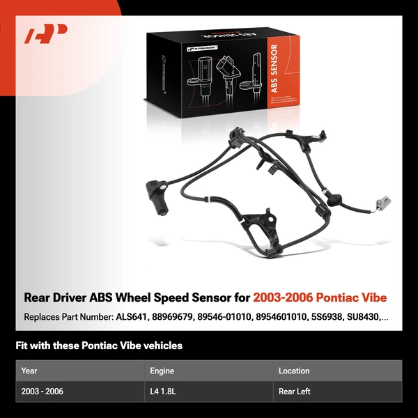 Rear Driver ABS Wheel Speed Sensor for 2003-2006 Pontiac Vibe