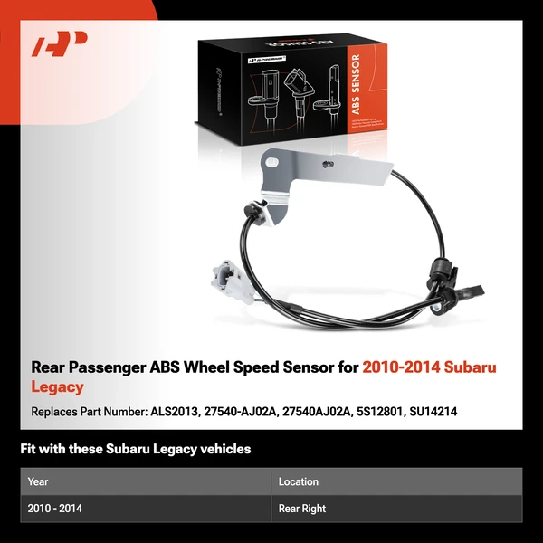 Rear Passenger ABS Wheel Speed Sensor for 2010-2014 Subaru Legacy