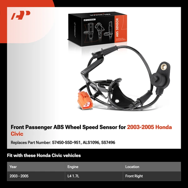 Front Passenger ABS Wheel Speed Sensor for 2003-2005 Honda Civic
