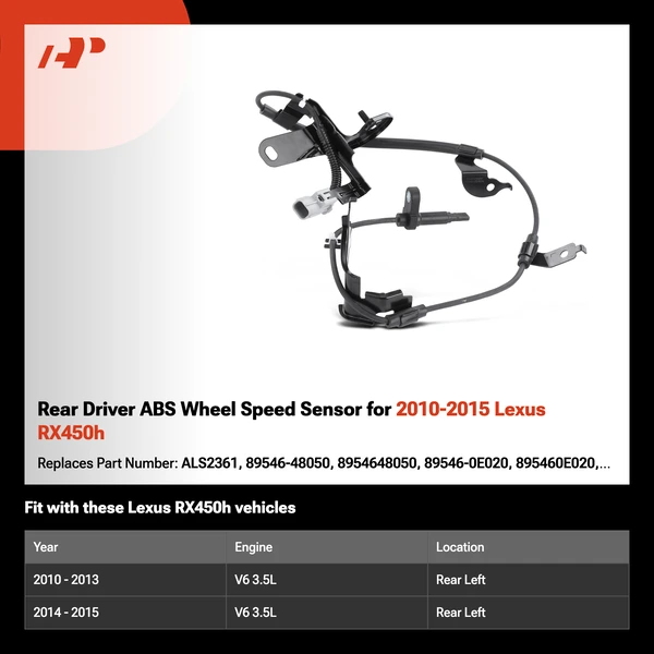 Rear Driver ABS Wheel Speed Sensor for 2010-2015 Lexus RX450h