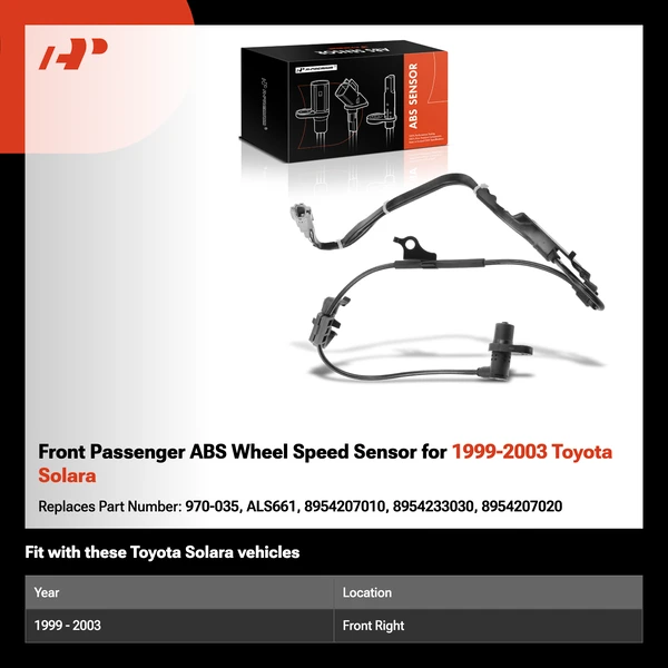 Front Passenger ABS Wheel Speed Sensor for 1999-2003 Toyota Solara