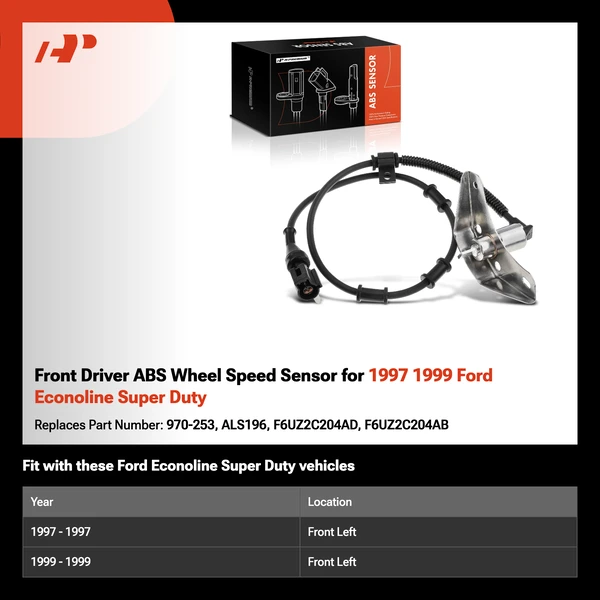 Front Driver ABS Wheel Speed Sensor for 1997 1999 Ford Econoline Super Duty