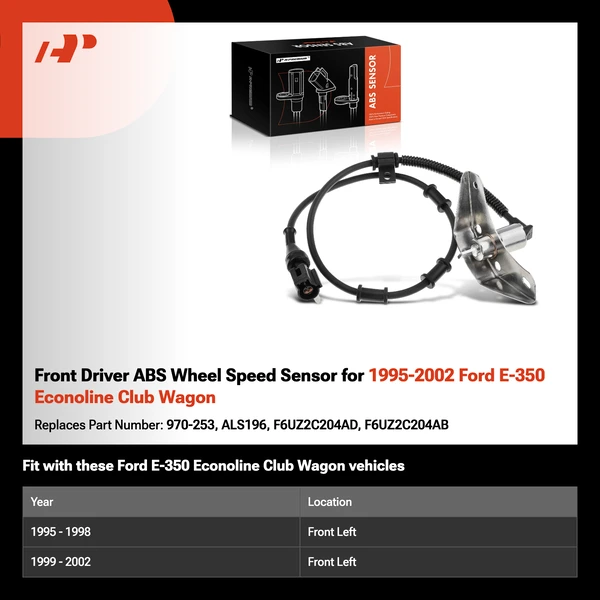 Front Driver ABS Wheel Speed Sensor for 1995-2002 Ford E-350 Econoline Club Wagon