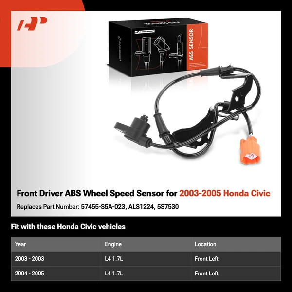 Front Driver ABS Wheel Speed Sensor for 2003-2005 Honda Civic