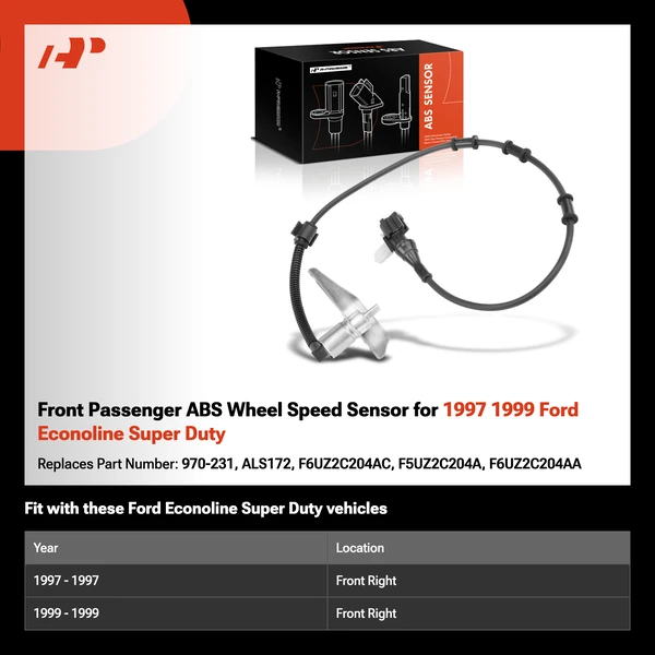 Front Passenger ABS Wheel Speed Sensor for 1997 1999 Ford Econoline Super Duty