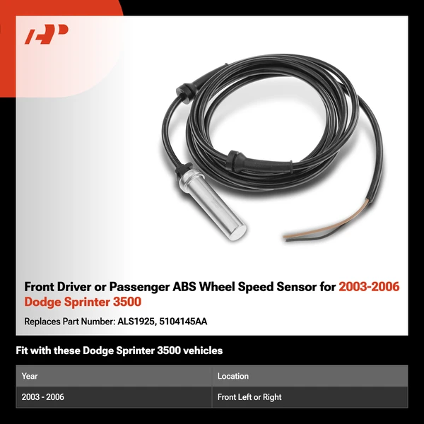 Front Driver or Passenger ABS Wheel Speed Sensor for 2003-2006 Dodge Sprinter 3500