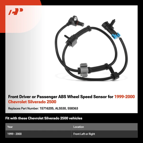 Front Driver or Passenger ABS Wheel Speed Sensor for 1999-2000 Chevrolet Silverado 2500