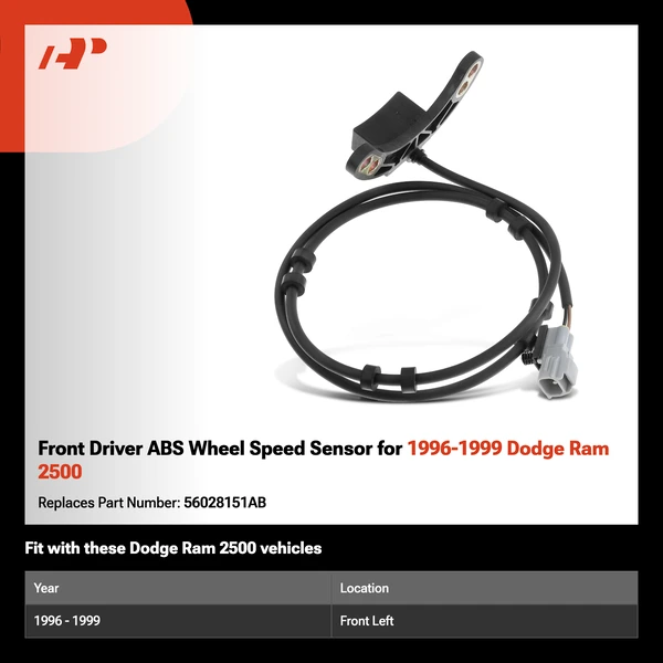 Front Driver ABS Wheel Speed Sensor for 1996-1999 Dodge Ram 2500
