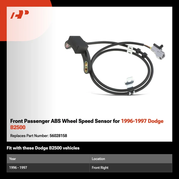Front Passenger ABS Wheel Speed Sensor for 1996-1997 Dodge B2500