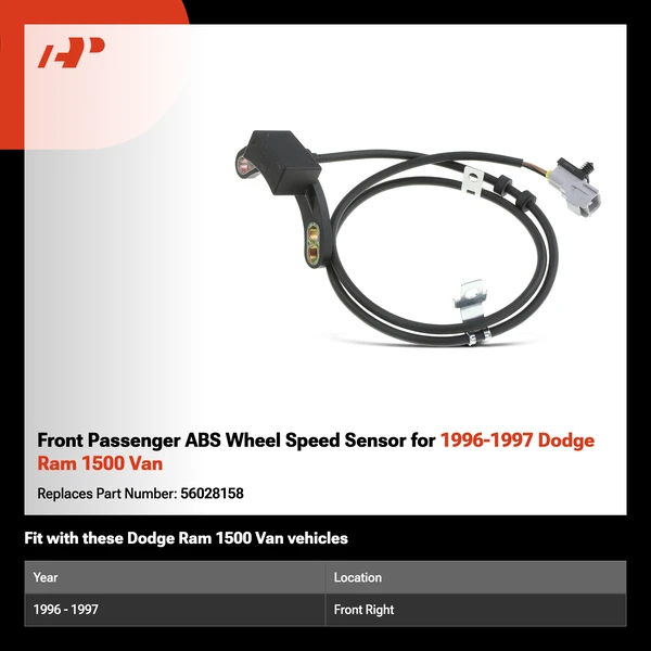 Front Passenger ABS Wheel Speed Sensor for 1996-1997 Dodge Ram 1500 Van