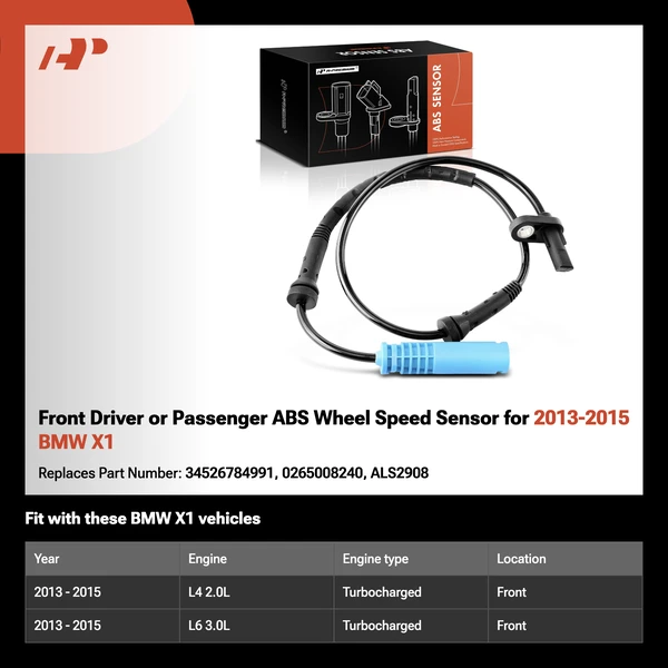 Front Driver or Passenger ABS Wheel Speed Sensor for 2013-2015 BMW X1