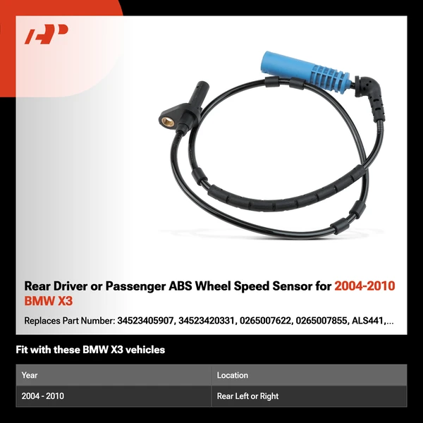 Rear Driver or Passenger ABS Wheel Speed Sensor for 2004-2010 BMW X3