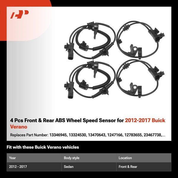 4 Pcs Front & Rear ABS Wheel Speed Sensor for 2012-2017 Buick Verano