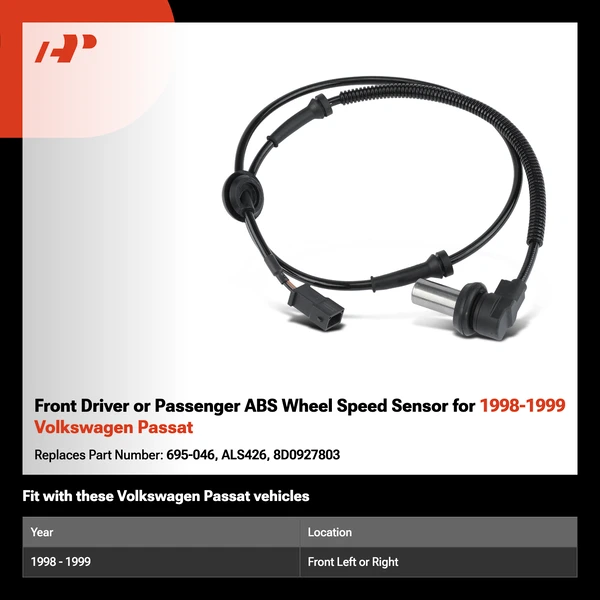 Front Driver or Passenger ABS Wheel Speed Sensor for 1998-1999 Volkswagen Passat