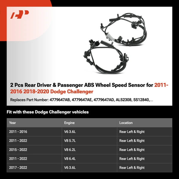 2 Pcs Rear Driver & Passenger ABS Wheel Speed Sensor for 2011-2016 2018-2020 Dodge Challenger