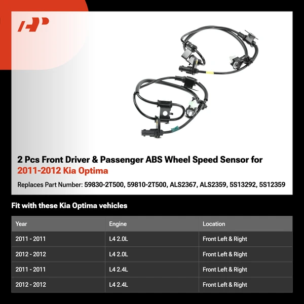 2 Pcs Front Driver & Passenger ABS Wheel Speed Sensor for 2011-2012 Kia Optima