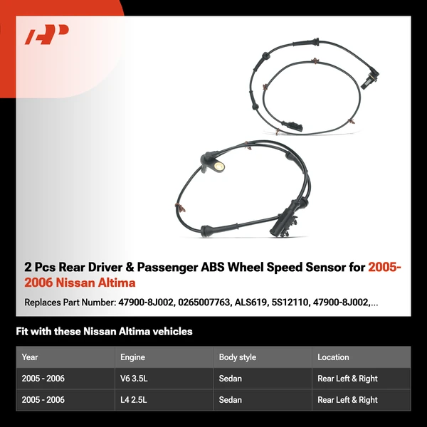 2 Pcs Rear Driver & Passenger ABS Wheel Speed Sensor for 2005-2006 Nissan Altima