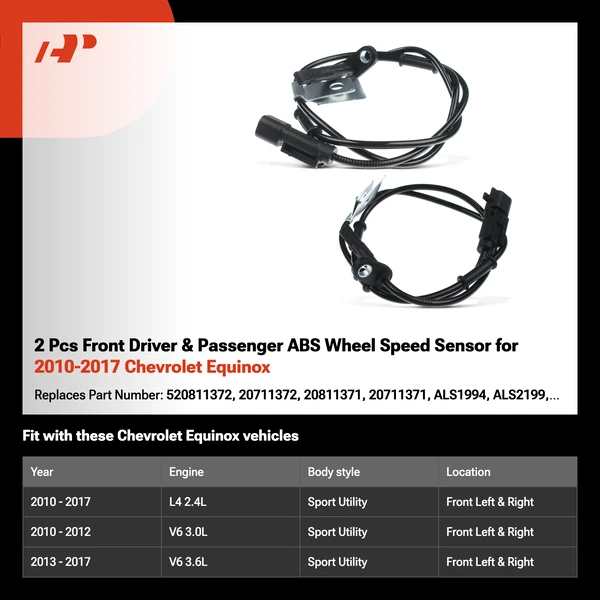 2 Pcs Front Driver & Passenger ABS Wheel Speed Sensor for 2010-2017 Chevrolet Equinox