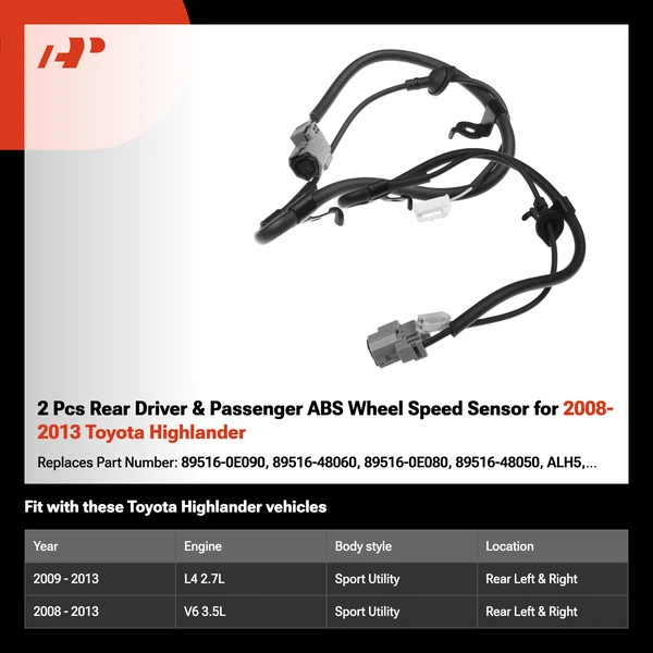 2 Pcs Rear Driver & Passenger ABS Wheel Speed Sensor for 2008-2013 Toyota Highlander