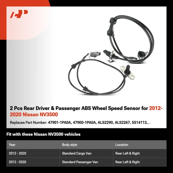 2 Pcs Rear Driver & Passenger ABS Wheel Speed Sensor for 2012-2020 Nissan NV3500