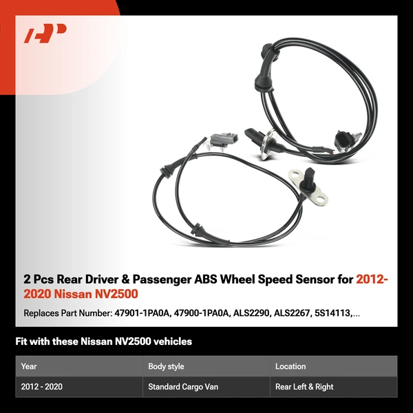 2 Pcs Rear Driver & Passenger ABS Wheel Speed Sensor for 2012-2020 Nissan NV2500
