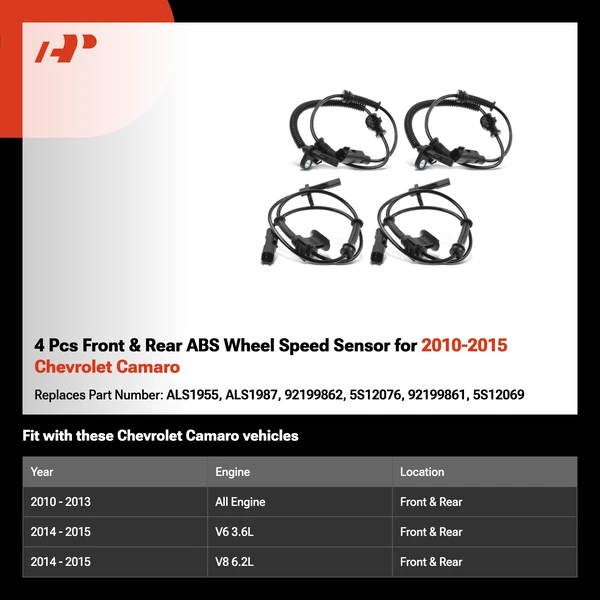 4 Pcs Front & Rear ABS Wheel Speed Sensor for 2010-2015 Chevrolet Camaro