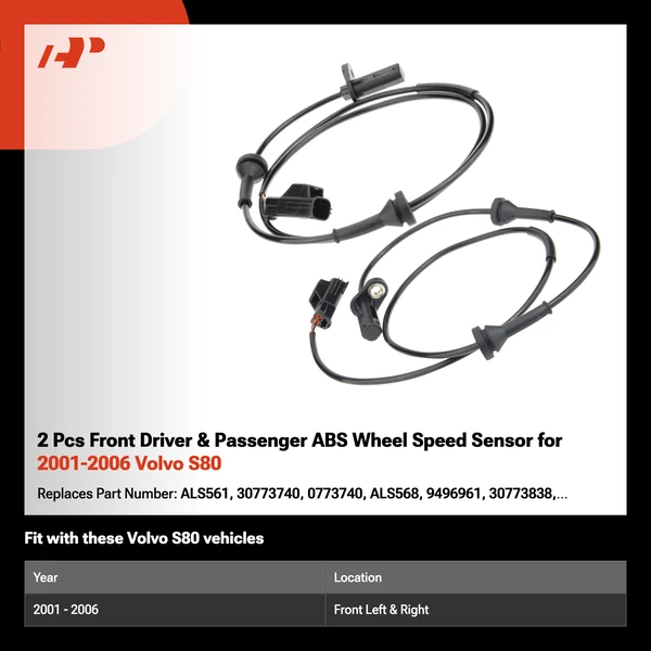 2 Pcs Front Driver & Passenger ABS Wheel Speed Sensor for 2001-2006 Volvo S80