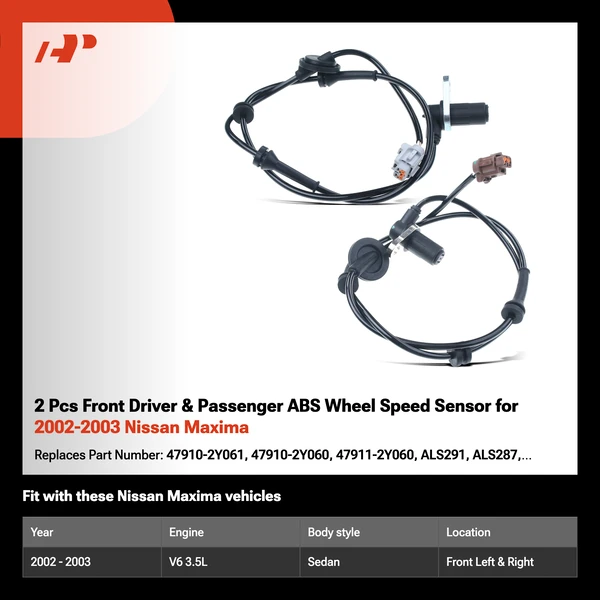 2 Pcs Front Driver & Passenger ABS Wheel Speed Sensor for 2002-2003 Nissan Maxima
