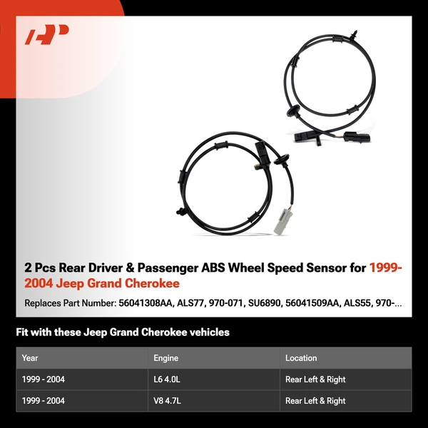 2 Pcs Rear Driver & Passenger ABS Wheel Speed Sensor for 1999-2004 Jeep Grand Cherokee