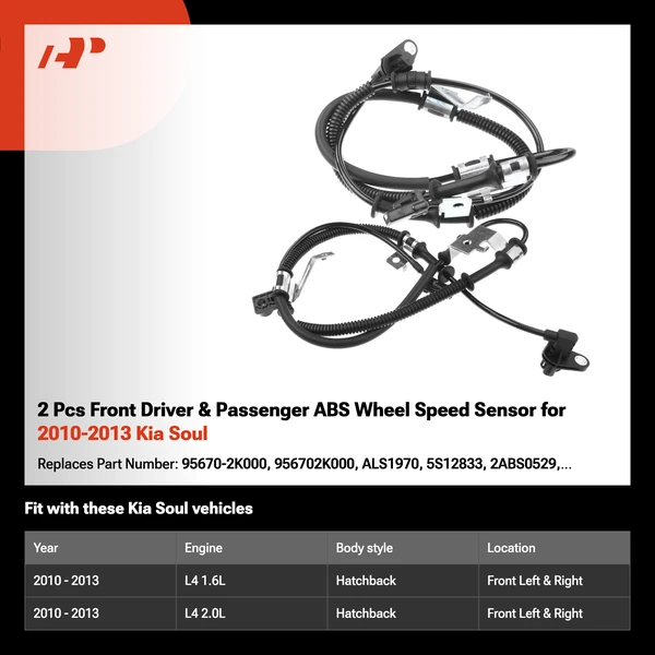 2 Pcs Front Driver & Passenger ABS Wheel Speed Sensor for 2010-2013 Kia Soul