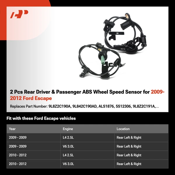 2 Pcs Rear Driver & Passenger ABS Wheel Speed Sensor for 2009-2012 Ford Escape