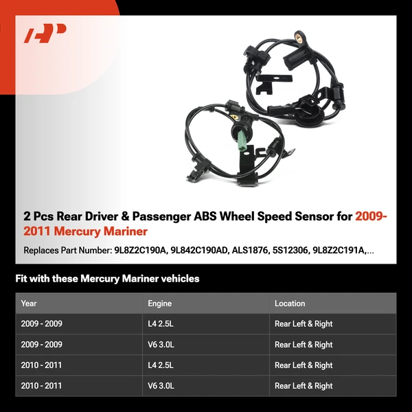 2 Pcs Rear Driver & Passenger ABS Wheel Speed Sensor for 2009-2011 Mercury Mariner