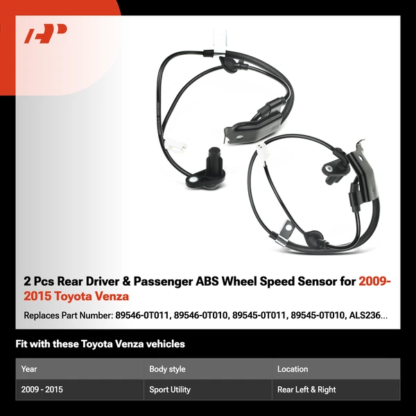 2 Pcs Rear Driver & Passenger ABS Wheel Speed Sensor for 2009-2015 Toyota Venza