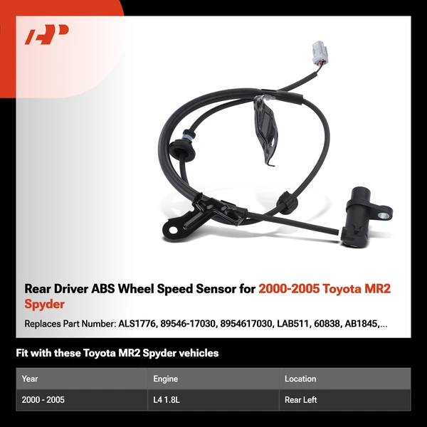 Rear Driver ABS Wheel Speed Sensor for 2000-2005 Toyota MR2 Spyder