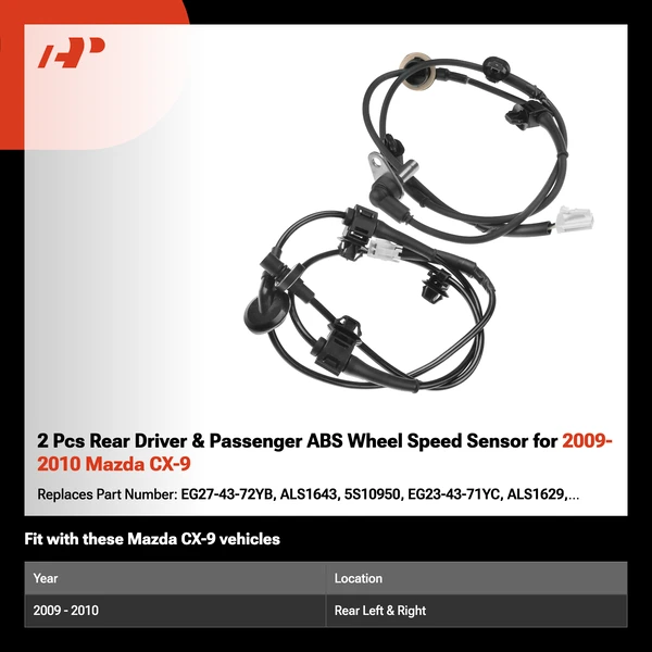 2 Pcs Rear Driver & Passenger ABS Wheel Speed Sensor for 2009-2010 Mazda CX-9