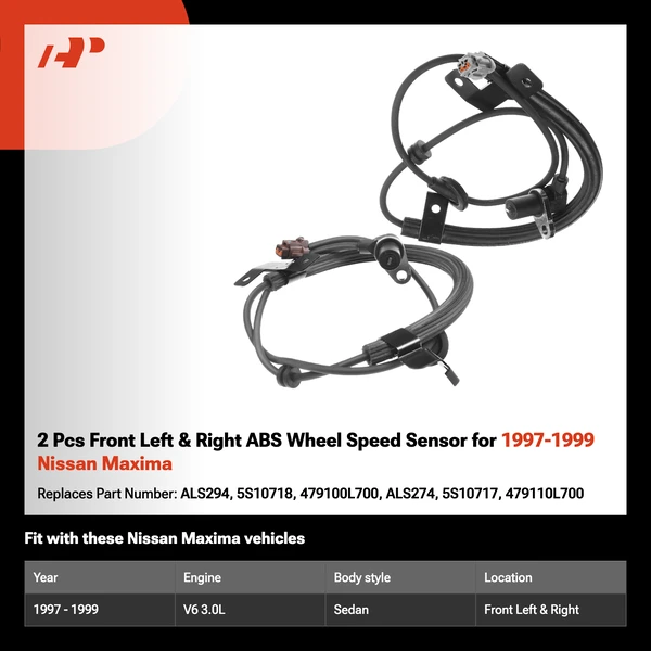 2 Pcs Front Left & Right ABS Wheel Speed Sensor for 1997-1999 Nissan Maxima
