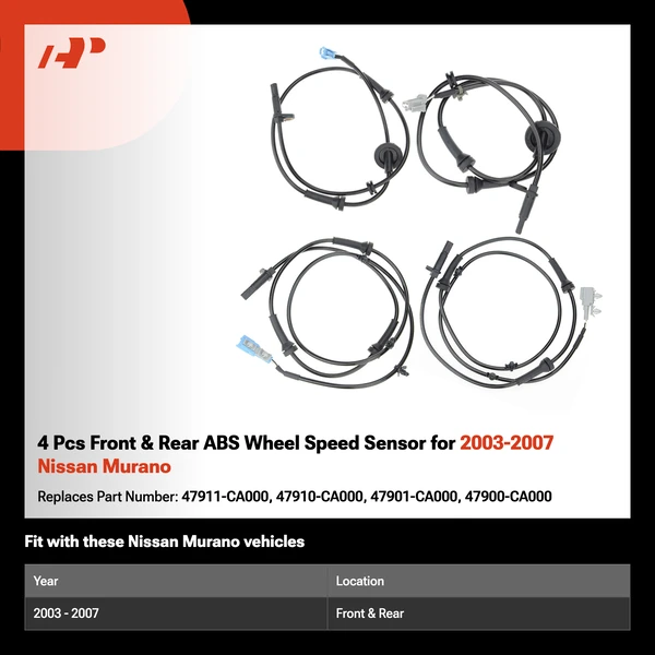 4 Pcs Front & Rear ABS Wheel Speed Sensor for 2003-2007 Nissan Murano