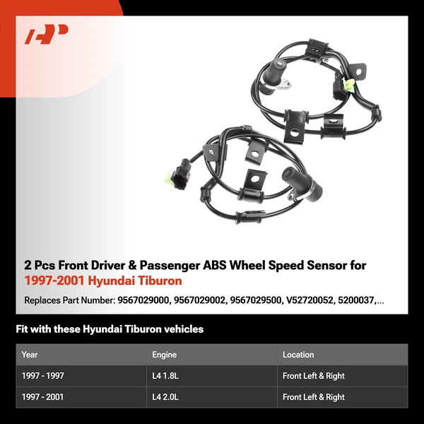 2 Pcs Front Driver & Passenger ABS Wheel Speed Sensor for 1997-2001 Hyundai Tiburon