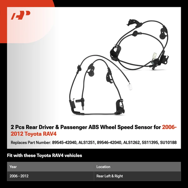 2 Pcs Rear Driver & Passenger ABS Wheel Speed Sensor for 2006-2012 Toyota RAV4