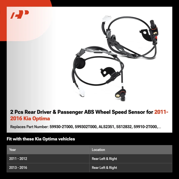 2 Pcs Rear Driver & Passenger ABS Wheel Speed Sensor for 2011-2016 Kia Optima