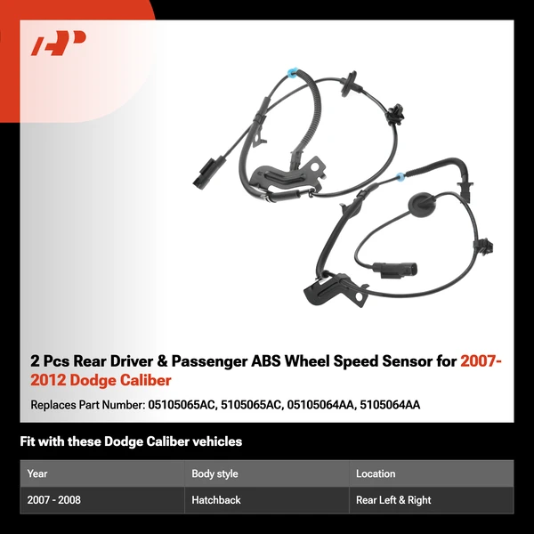 2 Pcs Rear Driver & Passenger ABS Wheel Speed Sensor for 2007-2012 Dodge Caliber