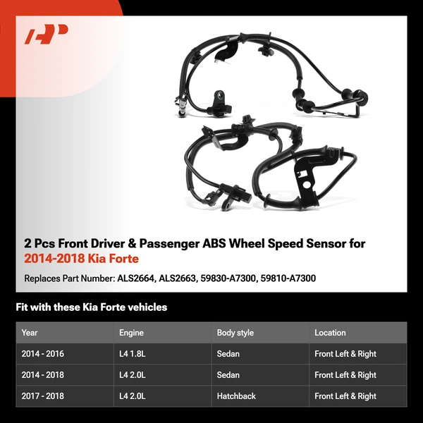 2 Pcs Front Driver & Passenger ABS Wheel Speed Sensor for 2014-2018 Kia Forte