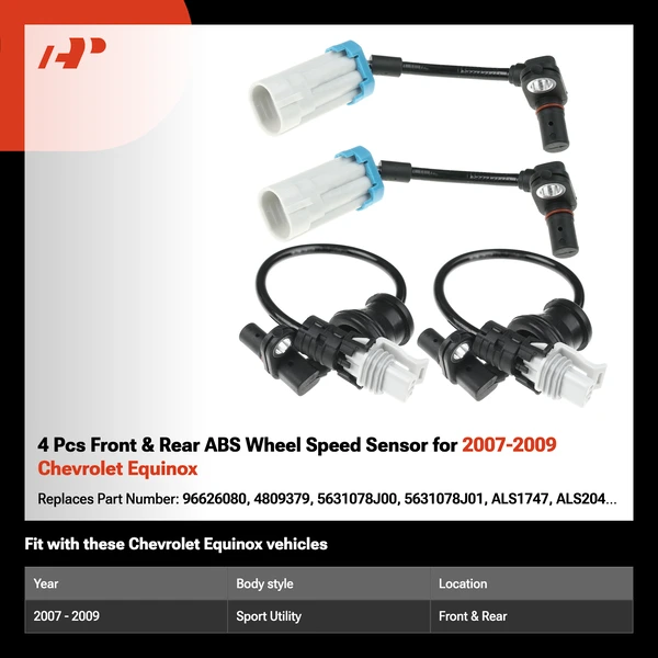 4 Pcs Front & Rear ABS Wheel Speed Sensor for 2007-2009 Chevrolet Equinox