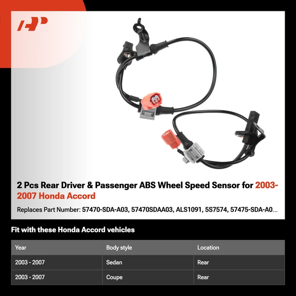 2 Pcs Rear Driver & Passenger ABS Wheel Speed Sensor for 2003-2007 Honda Accord