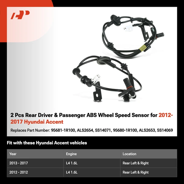 2 Pcs Rear Driver & Passenger ABS Wheel Speed Sensor for 2012-2017 Hyundai Accent