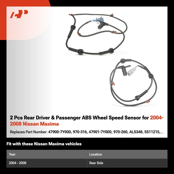 2 Pcs Rear Driver & Passenger ABS Wheel Speed Sensor for 2004-2008 Nissan Maxima