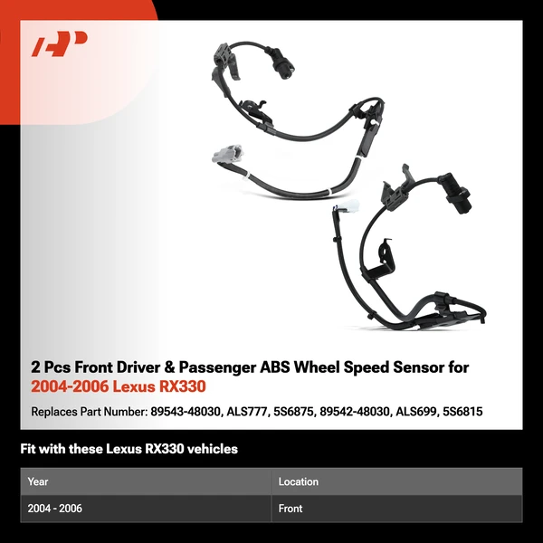 2 Pcs Front Driver & Passenger ABS Wheel Speed Sensor for 2004-2006 Lexus RX330