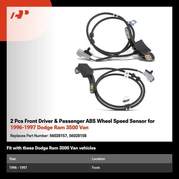 2 Pcs Front Driver & Passenger ABS Wheel Speed Sensor for 1996-1997 Dodge Ram 3500 Van