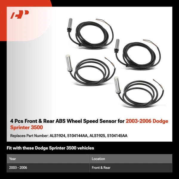 4 Pcs Front & Rear ABS Wheel Speed Sensor for 2003-2006 Dodge Sprinter 3500